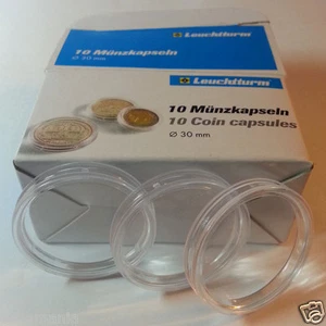 CAJA 10 CAPSULAS MONEDA REDONDA 30 mm. MARCA LEUCHTTURM PRIMERA CALIDAD ALEMANA - Imagen 1 de 1