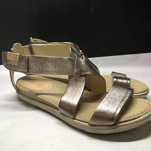 Ecco Damara Sandals Gray Leather Cross Straps Size 6 / 6.5 Comfort 37 EU Flats - Picture 1 of 15
