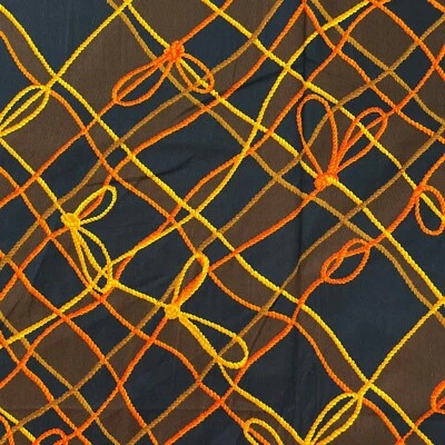 Vtg 60’s Orange Yellow Rope Novelty Print Cotton Barkcloth Fabric, BTY - Image 1 of 4