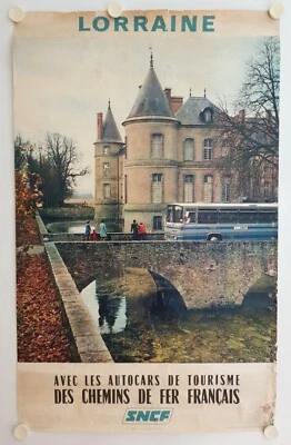 Affiche Tourisme 1972 AUTOCARS SNCF LORRAINE - 62x99 cm - Photo 1/4