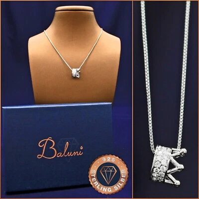 Halskette mit Krone-Anhänger 925 Sterling-Silber +Etui, Geschenk Weihnachten - Bild 1 von 4