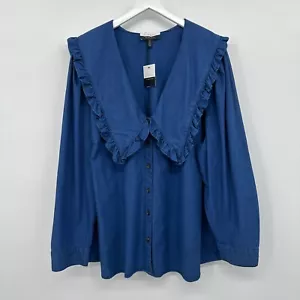 Eloquii Elements Tunic Top Shirt Blouse Plus Size 28 Denim Chambray Deep V Neck - Picture 1 of 15