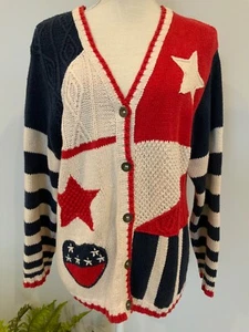 Maglione vintage NORTON STUDIO donna taglia small rosso 4 luglio bandiera americana - Foto 1 di 6