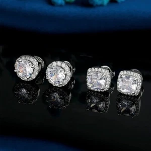 💎 Elegantes aretes enchapados en oro blanco de 18 quilates con circonita cúbica - cuadrados y redondos - Imagen 1 de 6
