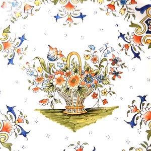 Grand Plat Rond Corbeille de fleurs Diamètre 42 cm Signé Rouen Fait Main - Photo 1/14