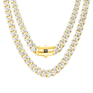10k Yellow Gold 9mm Monaco Miami Cuban Link Diamond Cut Pave Chain Necklace 26" - Picture 1 of 8
