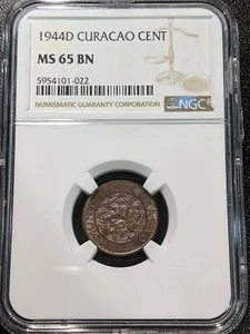 1944 D MS65 BN Curacao Cent NGC KM 41 Denver Mint Suriname "D Between 4 & O" - Picture 1 of 4