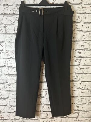 M&Co Black Straight Leg Smart Belted Office Work Trousers Size 16 - Image 1 of 4