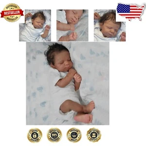 Realistic 18-Inch Black Baby Doll - Soft Silicone Full Body with Outfit & Bottle - Picture 1 of 8