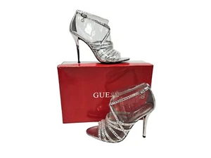 Tacchi alti a spillo Guess in pelle argento metallizzato con cinturino taglia 6 donna - Foto 1 di 13