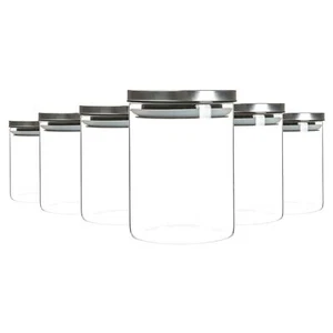 6x Glass Storage Jar with Metal Lids Modern Kitchen Food Storage 750ml Silver - Picture 1 of 7