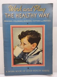 1937 Work & Play The Healthy Way Kids Activity Book Used & Partially Colored - Picture 1 of 11