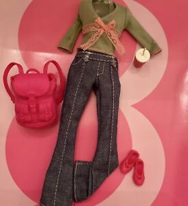 Barbie Fashion Fever Clothes Blue Jeans, Gray Top Plus Accessories
