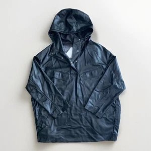 H&M Women’s Vegan Leather Jacket Anorak Hooded Pullover Black Size XL - Picture 1 of 17