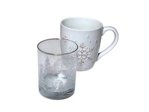 Holiday Trinkgeschirr Set Goldrand Milchglas & Schneeflocke Becher Winter Weihnachten - Bild 1 von 13