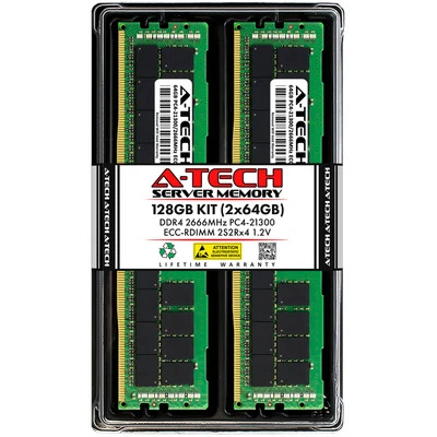 A-Tech 128GB 2x 64GB 2S2Rx4 4Rx4 PC4-21300 2666 ECC REG RDIMM Server Memory RAM - Image 1 of 4