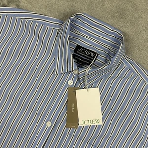 J. Crew Button Up Shirt Women 4 Blue Striped Cotton Garçon Classic Fit Preppy - Picture 1 of 8