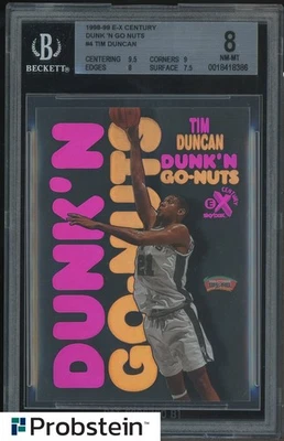 Skybox E-X Century Dunk 'N Go Nuts #4 1998-99 Tim Duncan Salón de la fama BGS 8 con 9,5 Foto 1 de 2