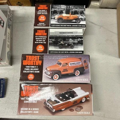 TRUST WORTHY 1948 Ford F-1 1914 & 1930 Roadster Die Cast Coin Bank Lot of 4 - Image 1 of 4