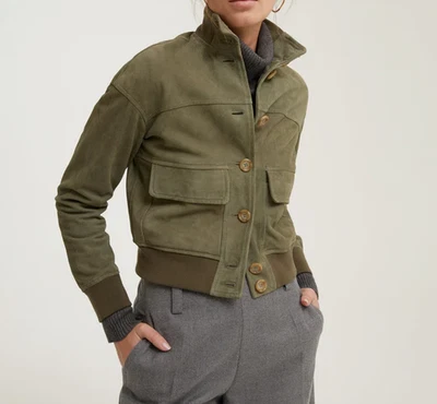 Womens Leather Jacket  Olive Green Bomber Pure Suede Jacket Size S M L XL XXL - Image 1 of 4