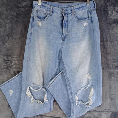American Eagle Mom Jeans Womens 6 Short Light Wash Distressed Ripped 6457775291 - Image 1 of 4