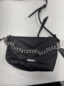 REBECCA MINKOFF Edie Chevron Quilted Leather Chain Crossbody Bag Black READ - Picture 1 of 5
