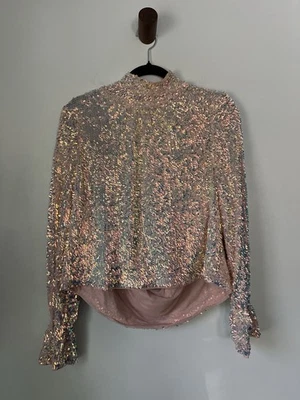 Top Free People Moonstruck Lentejuelas Iridiscente Espalda Abierta Lila Brillante Talla Mediana Foto 1 de 4