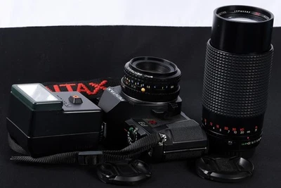 Pentax P3 Black 35mm Film SLR c/w 50/2, 80-200/3.9 Lens f/ & AF200SA Flash Kit - Image 1 of 4