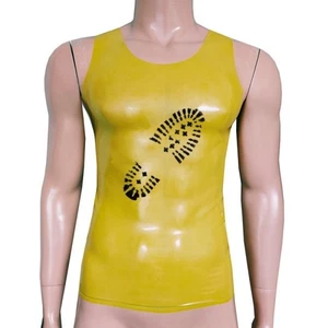 Camiseta amarilla translúcida "impresión de botas" de goma látex para hombre de Rubberpigs Reino Unido - Imagen 1 de 1