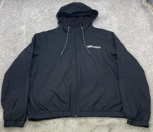 Vans Off The Wall Windbreaker Jacket Size XL Black Hooded Full Zip Pockets 6966 - Picture 1 of 10