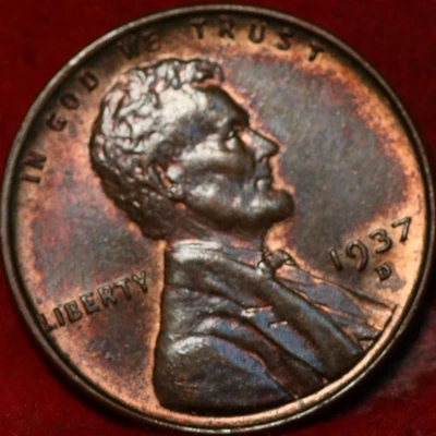 Uncirculated 1937-D Denver Mint Copper Lincoln Wheat Cent - Image 1 of 2