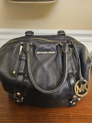 Michael Kors Bedford Belted Medium Leather Satchel, Black With Gold Accents - Image 1 of 4