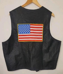 Black Leather Motorcycle Vest Men's 2XL Biker Patches 911 American Flag USA FDNY - Bild 1 von 12