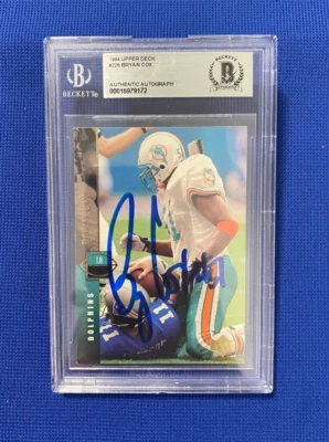 1994 UPPER DECK BRYAN COX MIAMI DOLPHINS SIGNED AUTOGRAPHED CARD #226 BECKETT - Image 1 of 2