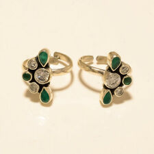 African Green Emerald White Topaz Toe Ring Pair 925 Sterling Silver Jewelry Gift