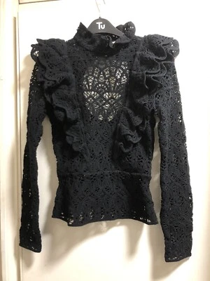 H&M BLACK CROCHET LACE BLOUSE SIZE XS UK 6 BNWT - Image 1 of 4