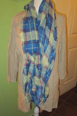 Coastal Cowgirl Chic Women's Beige Sweater and Blue Plaid Infinity Scarf P-P 18" - Image 1 of 4