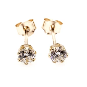 9ct gold stud earrings 4 mm clear round CZ's (post and backs 9ct gold also) - Picture 1 of 7