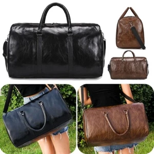 Men Women PU Duffle Weekend Bags Gym Sports Travel Luggage Handbag Holdall Brown - Picture 1 of 18