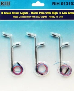 Rock Island Hobby 013103 | Street Lights (3) - 2 Vertical Poles High & Low Arms - Picture 1 of 1
