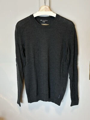 Armani Exchange  Sweater Merino 100% Wool Gray Crew Neck Mens Knit Medium - Image 1 of 3
