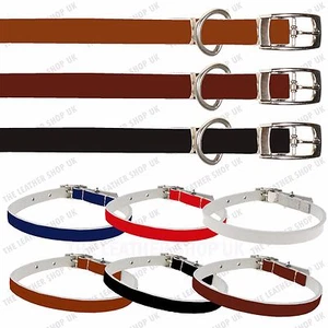 100% Real Leather Dog Puppy Collar Plain Strong Quality Dog Collar Made In UK - Picture 1 of 19