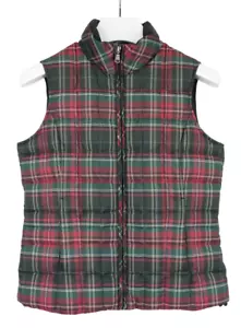 EDDIE BAUER Vest Women's SMALL Plaid Multicolor Puffer vest Goosse Down Zip - Picture 1 of 11