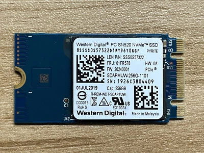 WD PC SN520 NVMe SDAPMUW-256G-1101 256GB SSD M.2 2242 PCIe3 x 2 For Lenovo T480 - Image 1 of 4