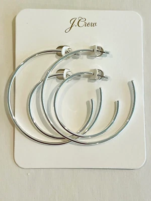 J Crew Silver  Thin hoop earrings set-of-two, w/ pouch, surgical steel posts - Image 1 of 4