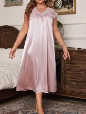 CAMISÓN SATINADO LARGO 2ª Piel Rosa Vestido Sin Mangas Completo VESTIDO Aceitoso Sissy PLUS 4XL 4X Foto 1 de 4