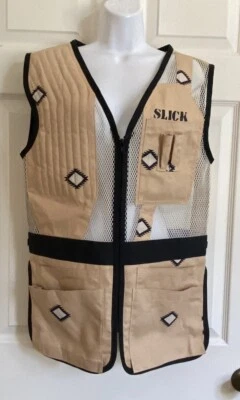Vtg Beige/Black/Aztec "Slick" Mesh Zip Shooting Accessories Vest Mens S/Womens M - Image 1 of 4