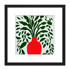 Green Leaves Bold Red Vase Flat 2D Square Framed Wall Art Print 8X8 In