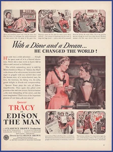Vintage 1940 Movie Promo for EDISON THE MAN Spencer Tracy MGM Ephemera Print Ad - Picture 1 of 1