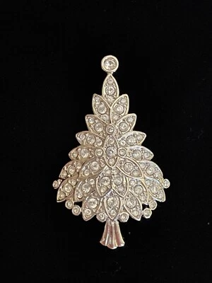 Broche prendedor de árbol de Navidad de cristal transparente rodio Swarovski firmado Swan  Foto 1 de 2